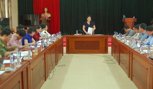 Đồng chí Giàng Thị Hoa, Ủy viên Ban Thường vụ Tỉnh ủy, Phó Chủ tịch HĐND tỉnh, Phó Chủ tịch Thường trực UBBC tỉnh phát biểu chỉ đạo tại buổi làm việc với huyện Mường Ảng.